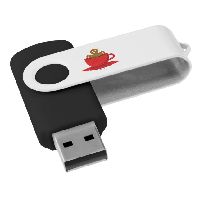 Gingerbread Man Relaxing In Hot Chocolate Red Cup Flash Drive (Angled)