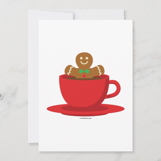Gingerbread Man Relaxing In Hot Chocolate Red Cup Holiday Card (Front)