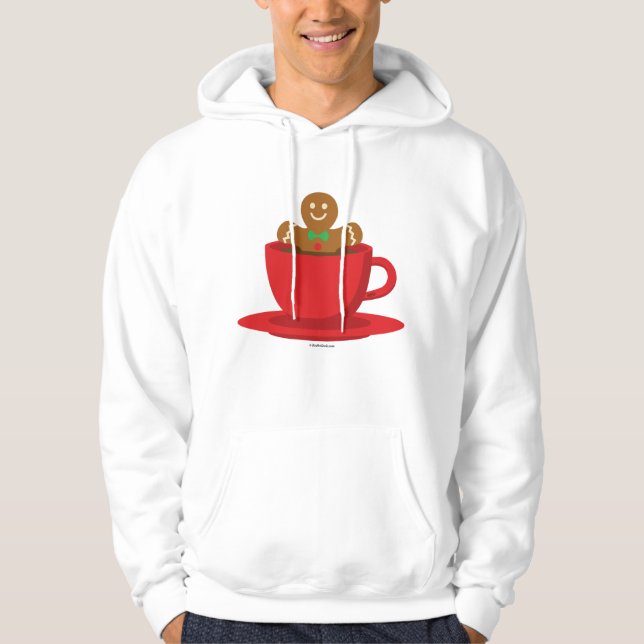 Gingerbread Man Relaxing In Hot Chocolate Red Cup Hoodie (Front)
