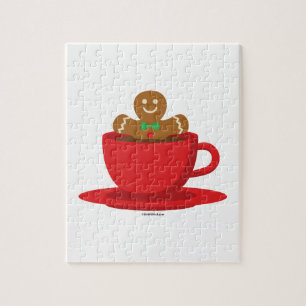 Gingerbread Man Relaxing In Hot Chocolate Red Cup Jigsaw Puzzle