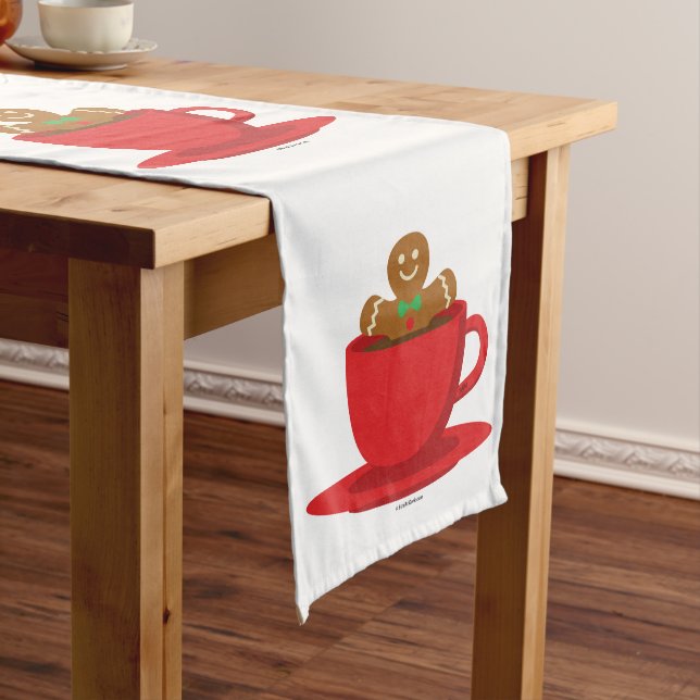 Gingerbread Man Relaxing In Hot Chocolate Red Cup Medium Table Runner (In Situ)