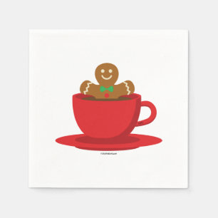 Gingerbread Man Relaxing In Hot Chocolate Red Cup Napkins