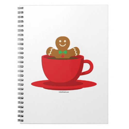 Gingerbread Man Relaxing In Hot Chocolate Red Cup Notebook