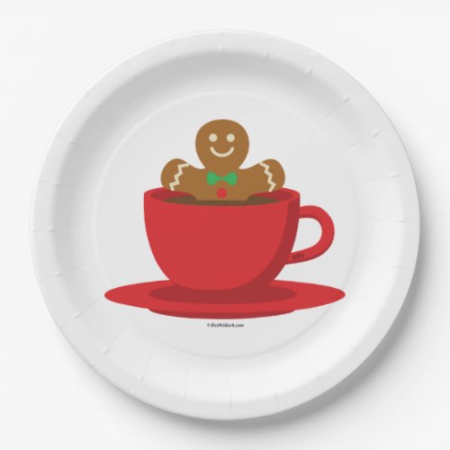 Gingerbread Man Relaxing In Hot Chocolate Red Cup Paper Plates