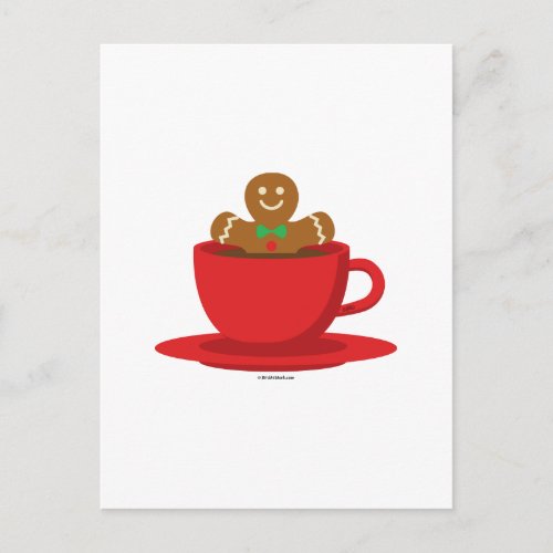 Gingerbread Man Relaxing In Hot Chocolate Red Cup Postcard