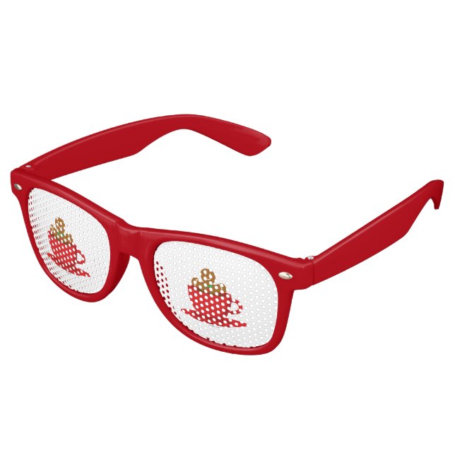 Gingerbread Man Relaxing In Hot Chocolate Red Cup Retro Sunglasses (Angled)