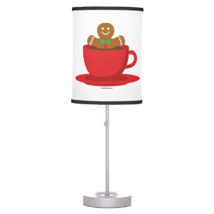 Gingerbread Man Relaxing In Hot Chocolate Red Cup Table Lamp