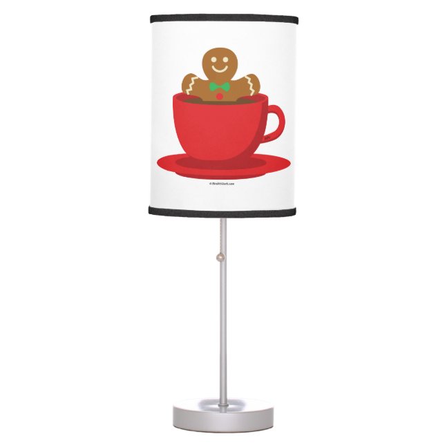 Gingerbread Man Relaxing In Hot Chocolate Red Cup Table Lamp (Front)