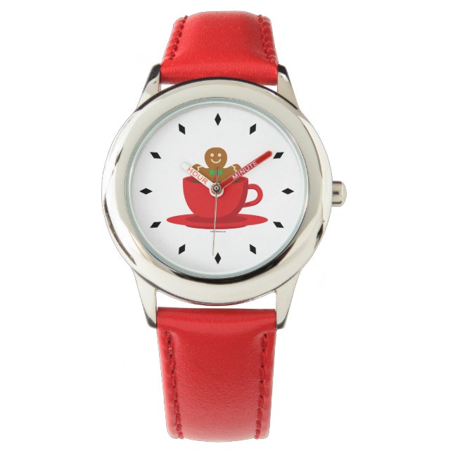 Gingerbread Man Relaxing In Hot Chocolate Red Cup Watch (Front)