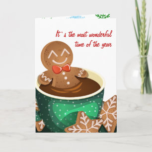 Gingerbread Man Relaxing in Hot Cocoa Cup Holiday Card