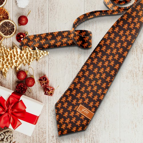 Gingerbread Man Scandinavian Christmas Initials Neck Tie