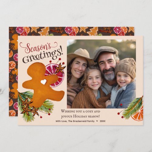 Gingerbread Man Seasons Greetings Photo Christmas Holiday Card