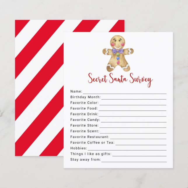 Gingerbread man - Secret Santa Survey game (Front/Back)