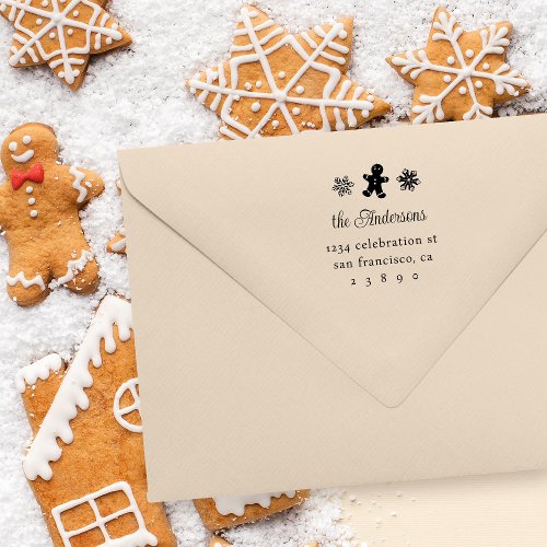 Gingerbread Man  Snowflakes Family Return Address Rubber Stamp