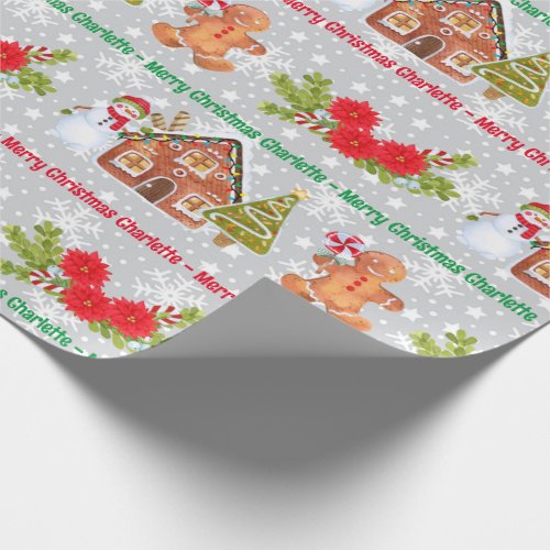 Gingerbread Man Snowman Add Name Christmas Wrapping Paper