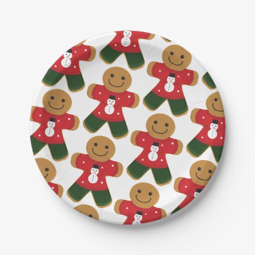 Gingerbread Man Snowman Red Sweater Christmas Paper Plates