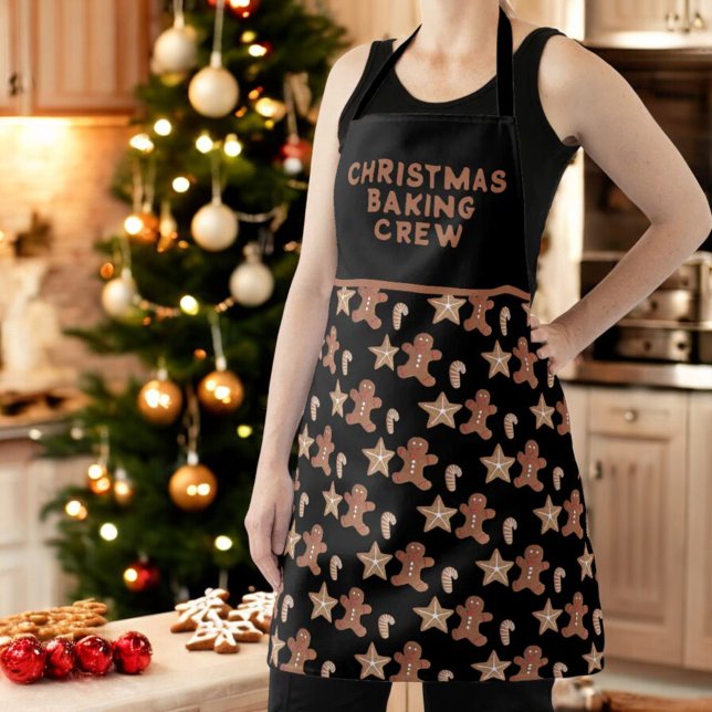 Gingerbread Man, Star & Candy Cane Cookie Pattern Apron (Gingerbread, star, and candy cane cookie pattern apron.)