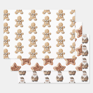 Gingerbread Man Star Santa Christmas Wrapping Paper Sheets