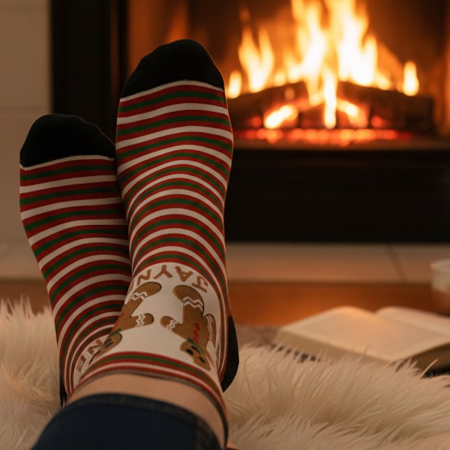 Gingerbread Man Stripes Custom Holiday Socks (Toasty socks for toasty toes)