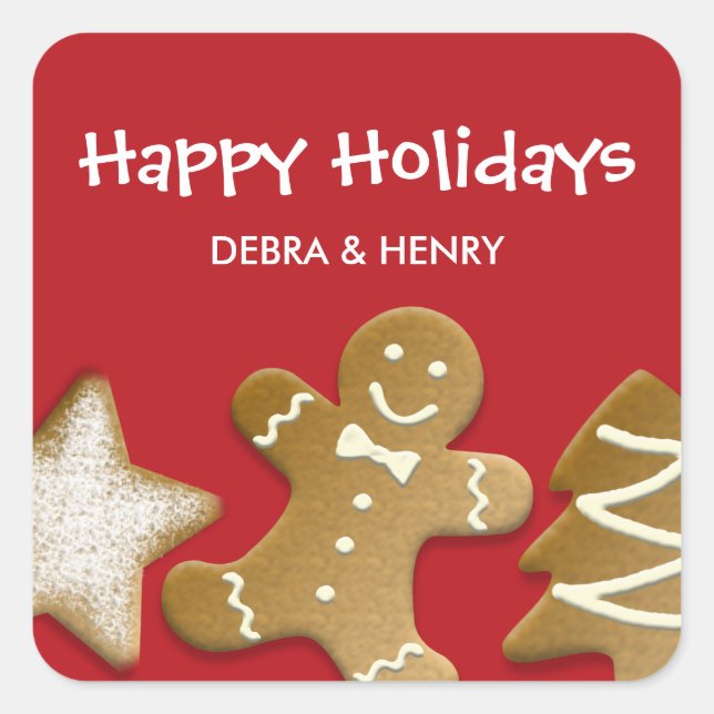 Gingerbread man sugar cookie holiday red gift tag (Front)