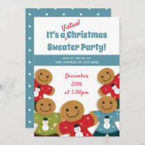 Gingerbread Man Sweater Blue Virtual Christmas Invitation