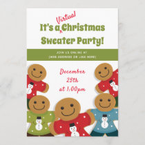 Gingerbread Man Sweater Green Virtual Christmas Invitation