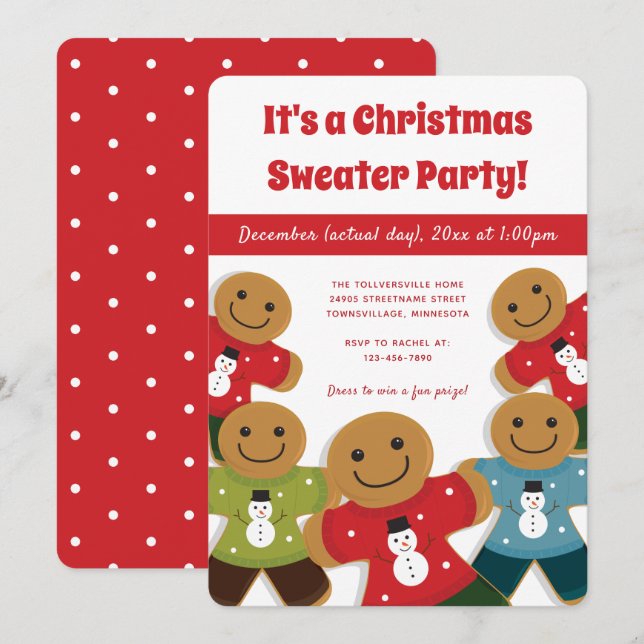 Gingerbread Man Sweater Party Christmas Invitation (Front/Back)