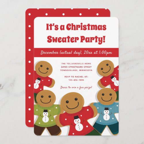 Gingerbread Man Sweater Party Christmas Invitation