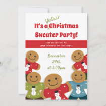 Gingerbread Man Sweater Red Virtual Christmas Invitation