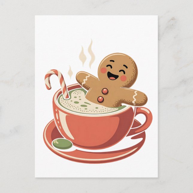 Gingerbread Man Taking a Matcha Bathub Christmas  Invitation Postcard (Front)