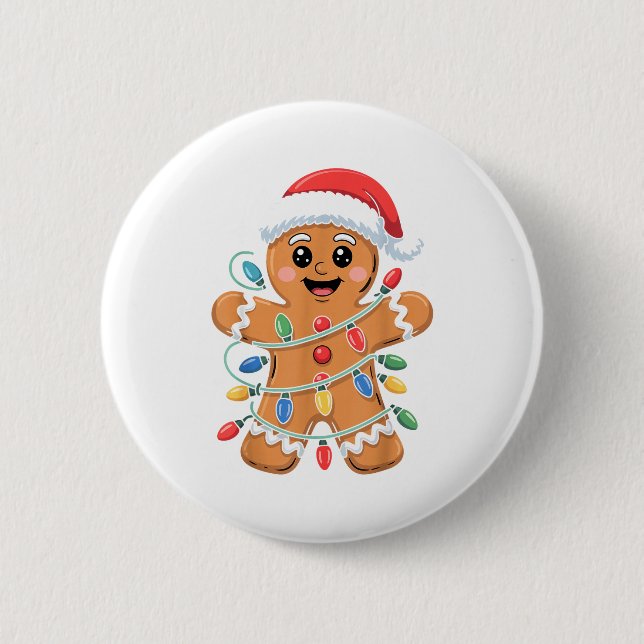 Gingerbread Man Tangled Christmas Lights  Button (Front)