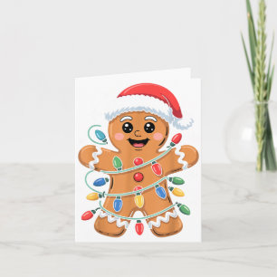 Gingerbread Man Tangled Christmas Lights  Card