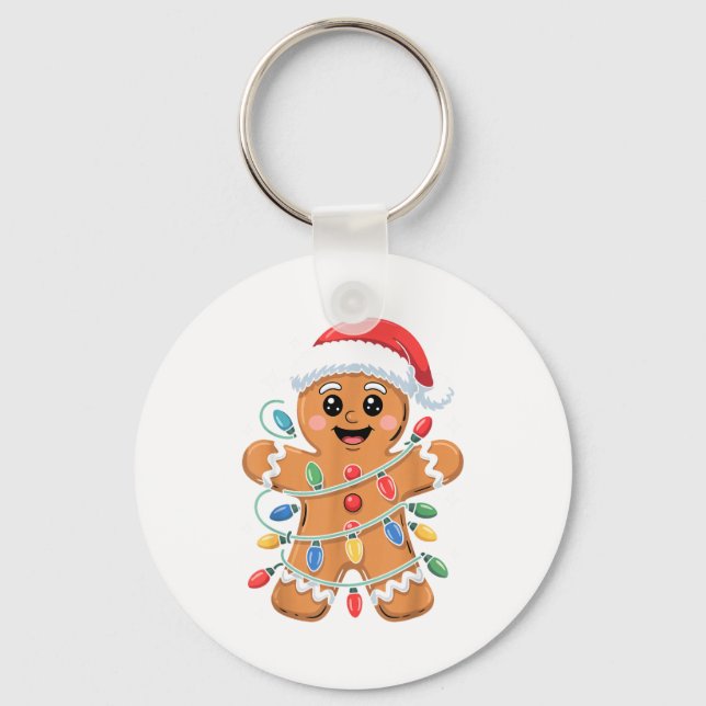 Gingerbread Man Tangled Christmas Lights  Keychain (Front)