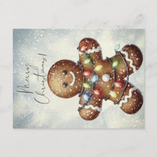 Gingerbread Man Winter Christmas Postcard