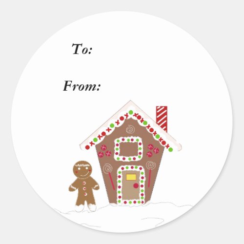 Gingerbread  Man with a Gingerbread House Classic Round Sticker