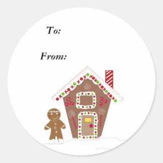 Gingerbread Man with a Gingerbread House Classic Round Sticker