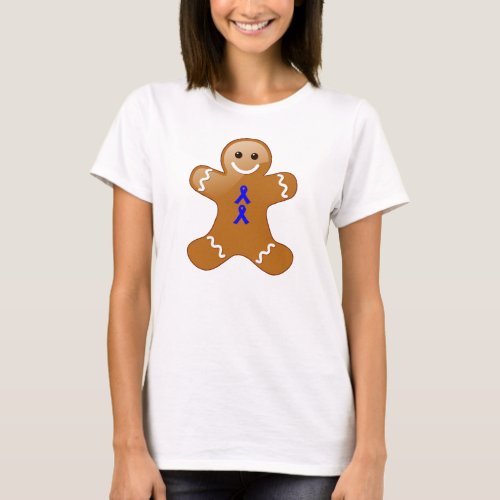Gingerbread Man with Blue Awareness Ribbons T_Shirt