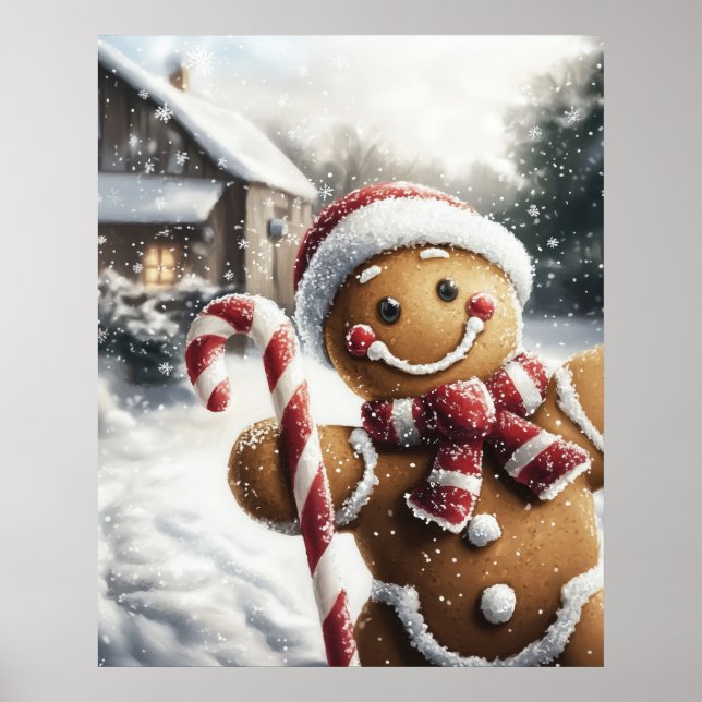 Gingerbread Man with Candy Cane Wall Art (Front)