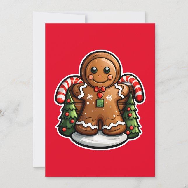 Gingerbread man with candy canes holiday card (Front)