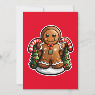 Gingerbread man with candy canes holiday card
