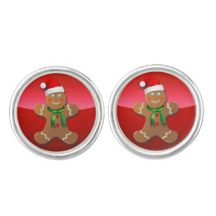 Gingerbread Man With Christmas Hat Cufflinks