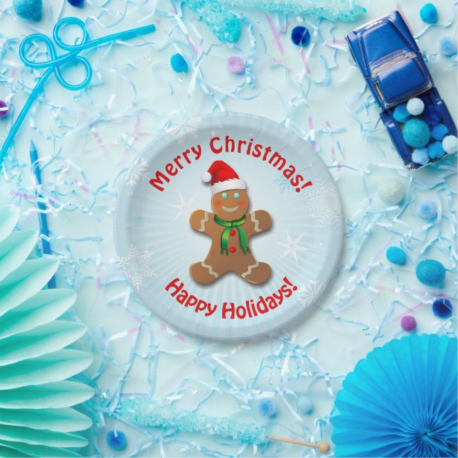Gingerbread Man With Christmas Hat Paper Plates (Party)