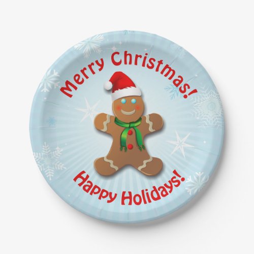 Gingerbread Man With Christmas Hat Paper Plates