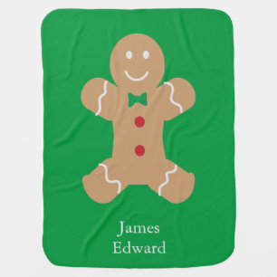 Gingerbread Man with Custom Name  Baby Blanket