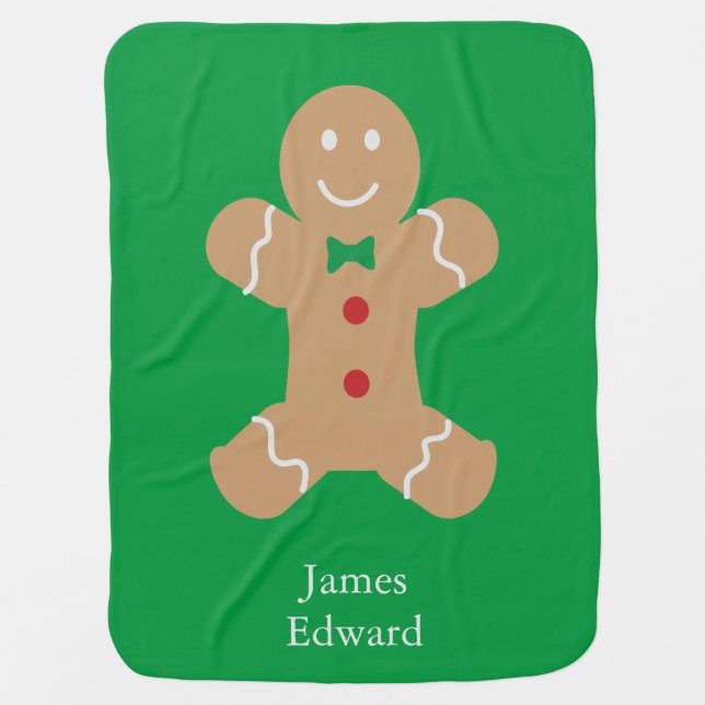 Gingerbread Man with Custom Name  Baby Blanket (Front)