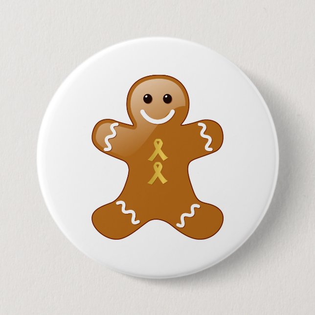 Gingerbread Man with Gold Ribbons Pinback Button (Front)