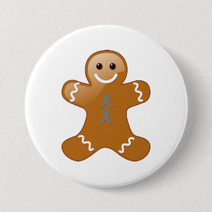 Gingerbread Man with Gray Awareness Ribbons Pinback Button