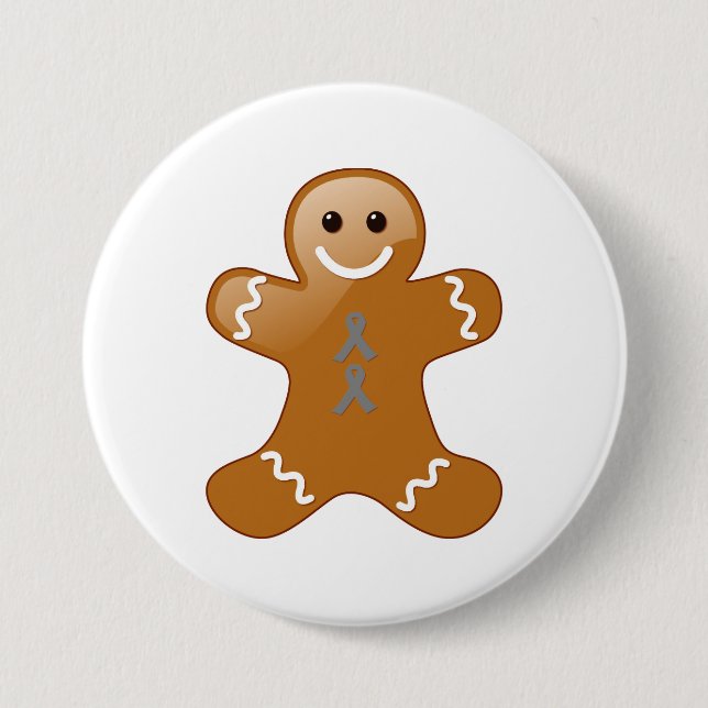 Gingerbread Man with Gray Awareness Ribbons Pinback Button (Front)