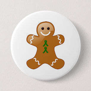 Gingerbread Man with Green Awareness Ribbons Button