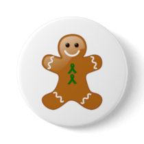 Gingerbread Man with Green Awareness Ribbons Button